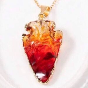 Ombre Arrowhead- Angel Aura Rainbow Quartz Striking Tip Point Head Gold Necklace